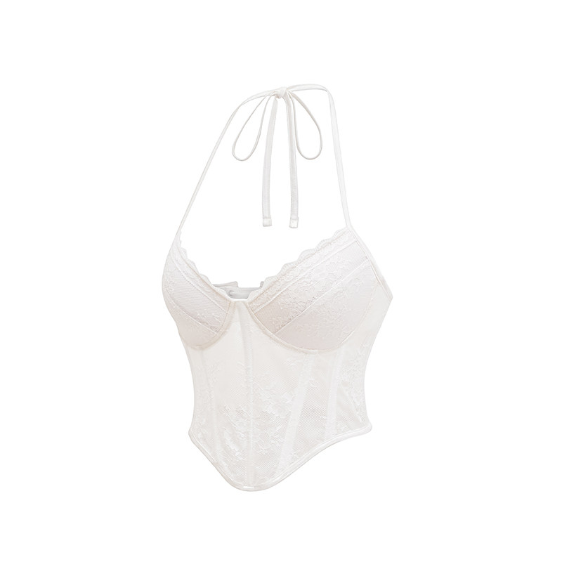 White Women Bustier Neckline Lace Sexy Fishbone Light Luxury Thin Shapewear Top Strap Corset AM22059