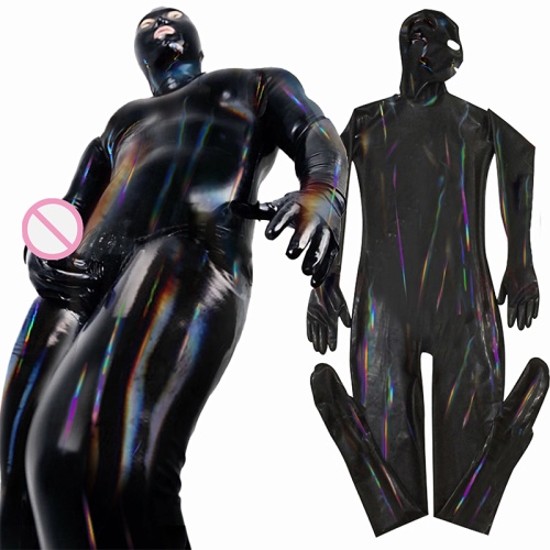 Men's Black Prisoner PU Magic Jumpsuit Fun Role Play Leather Prisoner Costume Cosplay XX1331