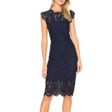 Solid Color Temperament Round Neck Sexy Lace Slim And Hip Wrap Pencil Dress CD127