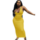 U neck causal woman dress fashionable sexy solid summer maxi dress M30120