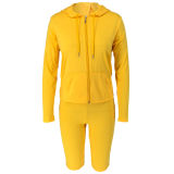 S-2XL hooded zipper sweater tights two-piece sports suit 9253