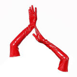 Wholesale Long Mittens Women PVC Black Red Leather Gloves M6825