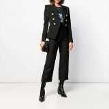 Short Suit Jacket Double Breasted Top Coat Solid Color Women Blazer H2013