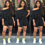 Solid Cotton T Shirts And Shorts Women Two Piece Set M9163
