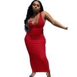 U neck causal woman dress fashionable sexy solid summer maxi dress M30120