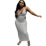 U neck causal woman dress fashionable sexy solid summer maxi dress M30120