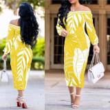 Women Long Sleeve Printed Bodycon Midi Dress m8241