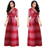 Summer Stripe Printed Swing Maxi Dress Plus Size M8433