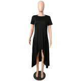 Solid color irregular skirt dress M8471