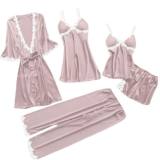 5pcs silk robe women sexy bride dressing gown bridesmaid robe bath Bridesmaid Satin Lace RobesM6059