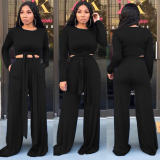 Long Sleeve Bandage Top + Wide Leg Long Pants Casual 2 Pieces Sets M8490
