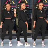 Autumn O-neck Two Pieces Set Long Sleeve Sweatshirt + Pant Suit M8473