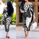 Women Long Sleeve Printed Bodycon Midi Dress m8241