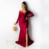 Women High Cut Evening Dress Off-shoulder Sexy Bodycon Dress M19002