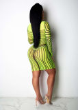 Long Sleeve Striped Mesh Sexy Bodycon Dresses M8366