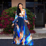New Summer Printed Chiffon V-neck Maxi Dress M8380