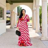 New Summer Printed Chiffon V-neck Maxi Dress M8380