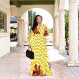 New Summer Printed Chiffon V-neck Maxi Dress M8380