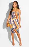 Sexy Off Shoulder Geometric Print Bodycon Dress m8367