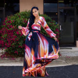 New Summer Printed Chiffon V-neck Maxi Dress M8380