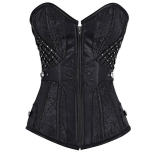 12 Steel Boned Black Red Steampunk Corset Zip Patchwork M1412