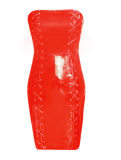 Off-shoulder Leather Bodycon Dress M7309