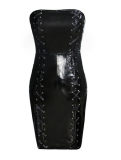 Off-shoulder Leather Bodycon Dress M7309