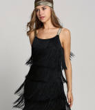 Sexy Sleeveless Straps Low Cut Tassel Mini Dress M30449