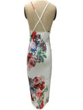 Sexy Lady Summer Deep V Neck Halter Floral Print Strap Dress