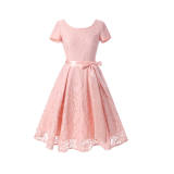 Summer Retro Design Rond Neck Lace Ladies Dress with Satin Belt M17874