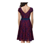 Summer Retro Design Rond Neck Lace Ladies Dress with Satin Belt M17874