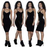 Sexy v- neck velvet dress M88085