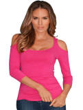 New Women U neck Sexy Ladies Short Sleeve strapless T-shirt Basic Stretch T-shirts M88050