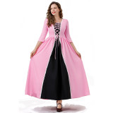 Seven-Quarter Sleeve Princess Dress Pink Court Party Robe Women Magic Master Dress Costume YM0932