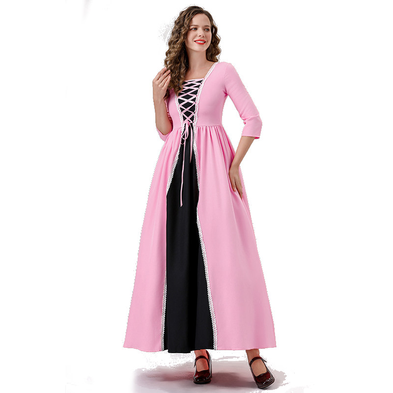 Seven-Quarter Sleeve Princess Dress Pink Court Party Robe Women Magic Master Dress Costume YM0932