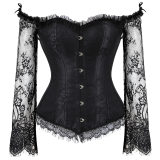 Lace long-sleeve one-line tights corset