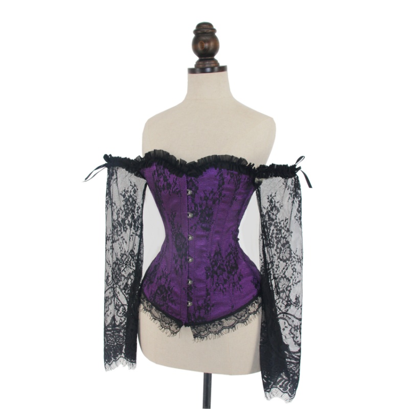 Sexy Long Floral Sleeves Off Shoulder Lace Gothic Victorian Corset M1418B