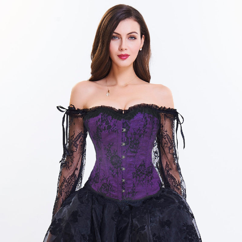 Sexy Long Floral Sleeves Off Shoulder Lace Gothic Victorian Corset M1418B