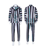 New Underworld Suit Costume Cosplay Black And White Striped Mage Dress Horror Halloween A178