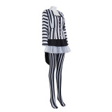 New Underworld Suit Costume Cosplay Black And White Striped Mage Dress Horror Halloween A178