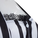 New Underworld Suit Costume Cosplay Black And White Striped Mage Dress Horror Halloween A178