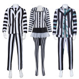 New Underworld Suit Costume Cosplay Black And White Striped Mage Dress Horror Halloween A178