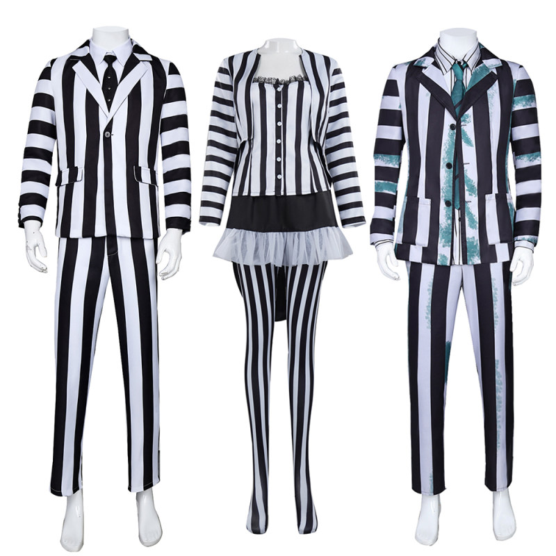 New Underworld Suit Costume Cosplay Black And White Striped Mage Dress Horror Halloween A178
