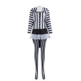 New Underworld Suit Costume Cosplay Black And White Striped Mage Dress Horror Halloween A178