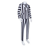 New Underworld Suit Costume Cosplay Black And White Striped Mage Dress Horror Halloween A178