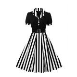 Striped Underworld Suit Slim Fit Collar Short Sleeved Cosplay Mage Costume Swing Dress MX5173 MX8228 MX8395