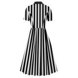 Striped Underworld Suit Slim Fit Collar Short Sleeved Cosplay Mage Costume Swing Dress MX5173 MX8228 MX8395