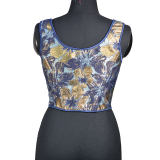 Blue Gold Flower Bustier Half Breast Leaf Print Vest Woman Vintage Chest Wrap Court Corset  SML388