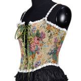 Vintage Bustier Oil Painting Jacquard Embroidery Halter Vest Fishbone Shapewear Lace Corset SML21738