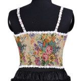 Vintage Bustier Oil Painting Jacquard Embroidery Halter Vest Fishbone Shapewear Lace Corset SML21738